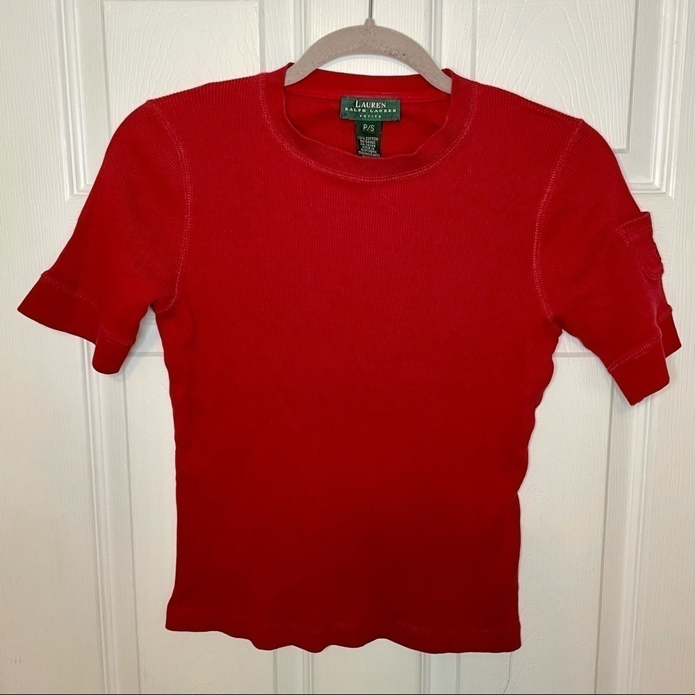 RALPH lauren cropped red cotton T shirt top small